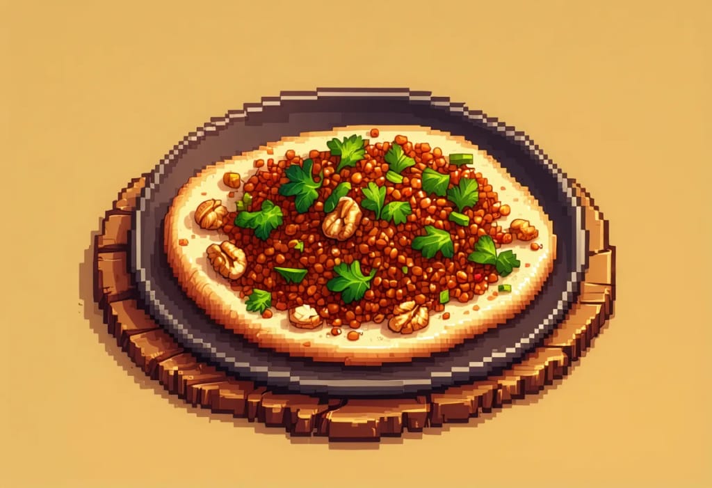 Lahmacun bi Adas (Lentil and Walnut Flatbread)