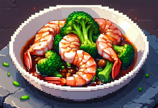Pad Kana Goong (Prawn with Chinese Broccoli)